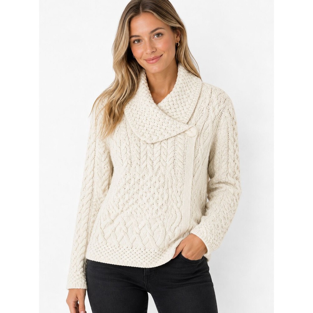 Aran Mor Irish Knit Fisherman Sweater Women's Size Large Merino Wool Ireland